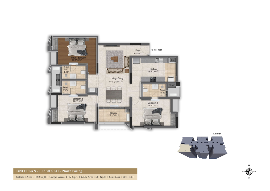 Infinique unit-plan-3bhk-3t-1852-sqft