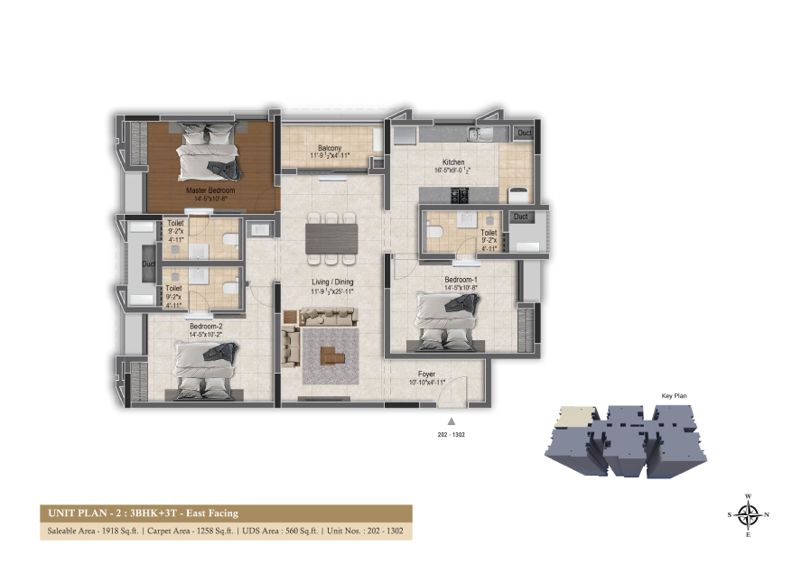 Infinique unit-plan-3bhk-3t-1918-sqft