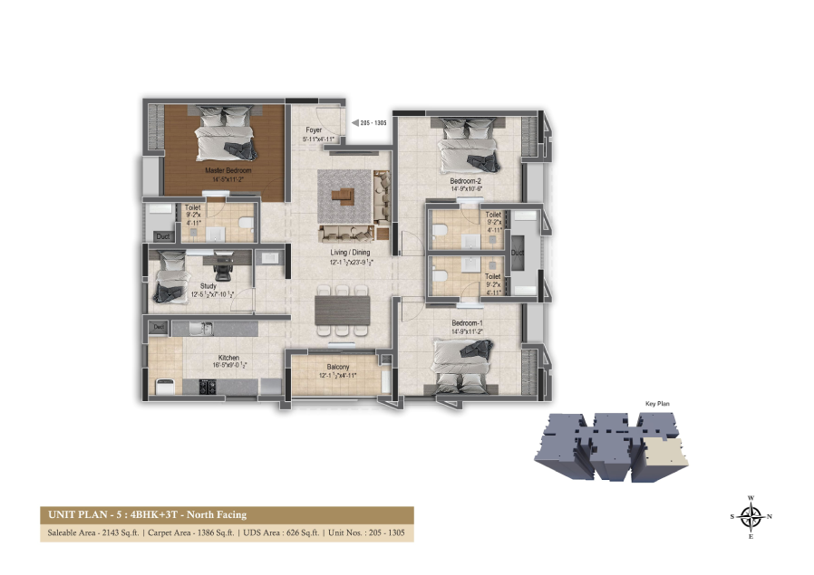 Infinique unit-plan-4bhk-3t-2143-sqft