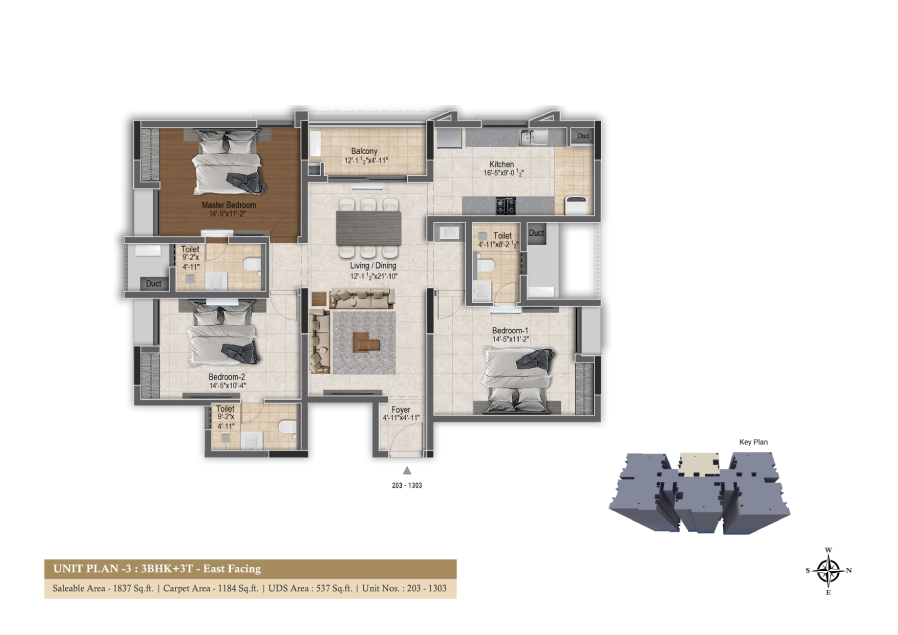 Infinque unit-plan-3bhk-3t-1837-sqft