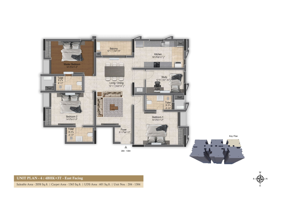 Infinque unit-plan-4bhk-3t-2058-sqft